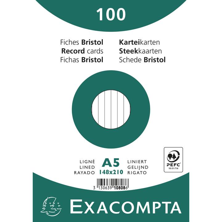 Image du produit Exacompta Fiche Format de la fiche : DIN A5 Finition de la réglure : lignée (A4, 205 g/m², 100 x)