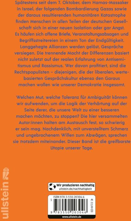 Produktbild Trotzdem sprechen (Deutsch, Sasha Marianna Salzmann, Mirjam Zadoff, Asal Dardan, Durs Grünbein, Miryam Schellbach, Nahed Samour, Joana Osman, Michael Brenner, Hannan Salamat, Monika Rinck, Meron Mendel, Kathrin Röggla, Per Leo, Fadi Abdelnour, Julia Alfandari, Paula-Irene Villa Braslavsky, Caroline Emcke, Sandra Hetzl)