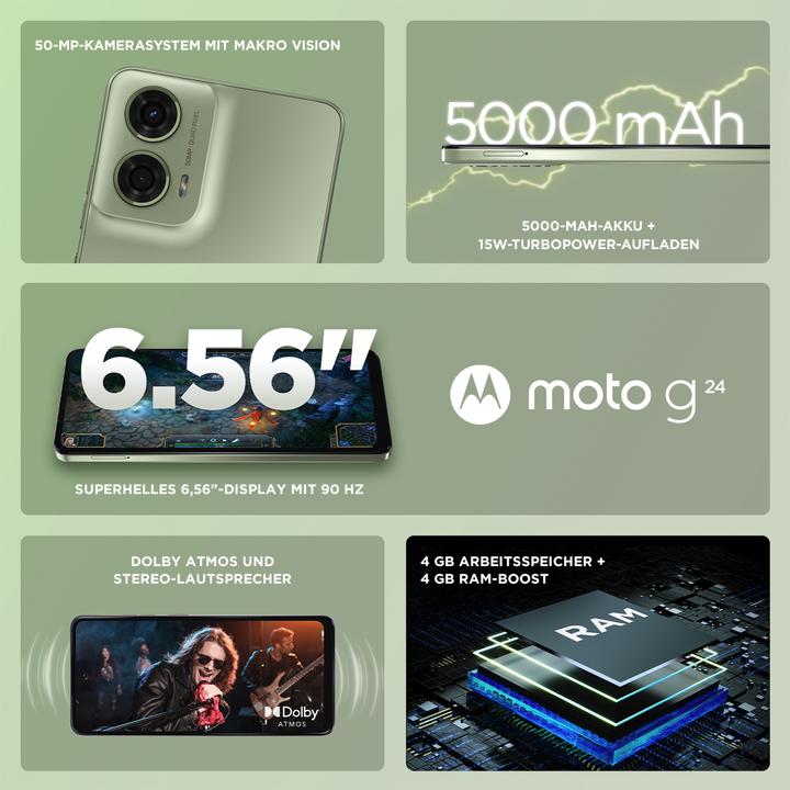 Productafbeelding Motorola moto g24 (128 GB, IJsgroen, 6.56", Hybride dubbele SIM, 50 Mpx, 4G)