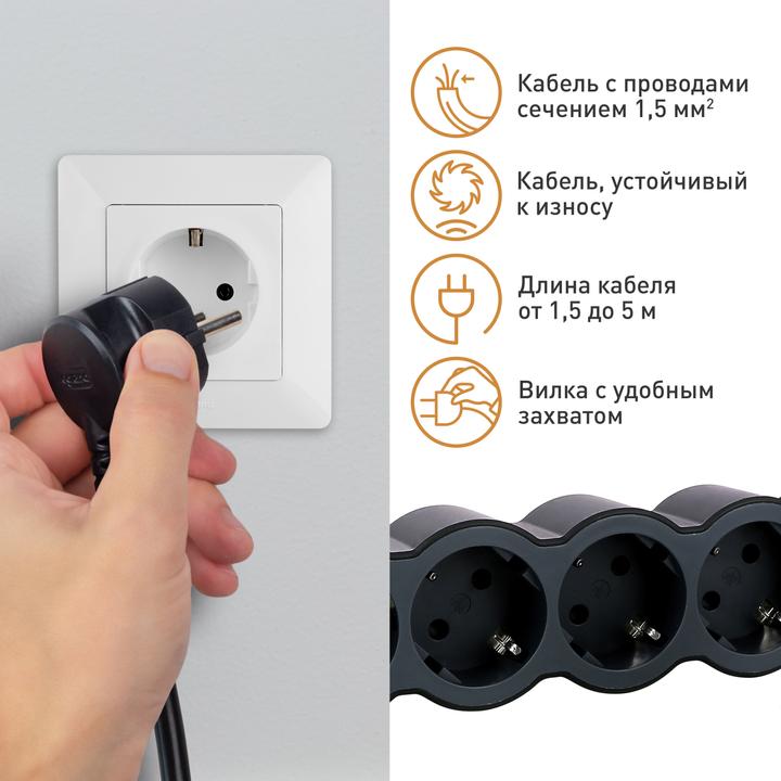 Actual product image Legrand Flat socket strip 6x socket, 1.5 metre cable Black 694558 (6 x, CEE7, 1.50 m)