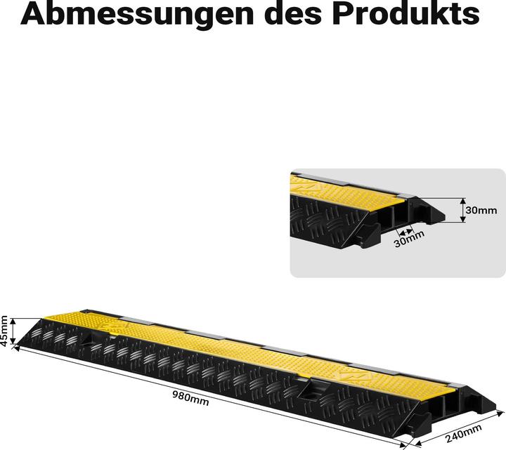 Produktbild Wiltec Kanal Kabelbrücke 15t 30km/h Überfahrschutz 98x24x4,5cm Kabelkanal Kabel (Kabelbrücke, 98 cm)