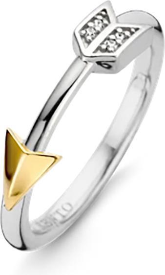 Ti Sento Milano Ring Pfeil mit Zirkonia bicolor vergoldet 12198ZY (56, 925 Silber)