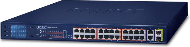 Actual product image Planet 24-port 10/100TX 802.3at PoE + 2-port Gigabit TP/SFP (24 Ports)