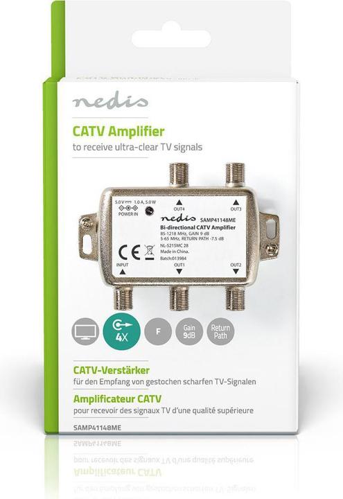 Actual product image Nedis CATV amplifier Gain dBi (with antenna cable): 9 dB 85-1218 MHz Number of outputs: 4 (9 dB, Antenna cable)