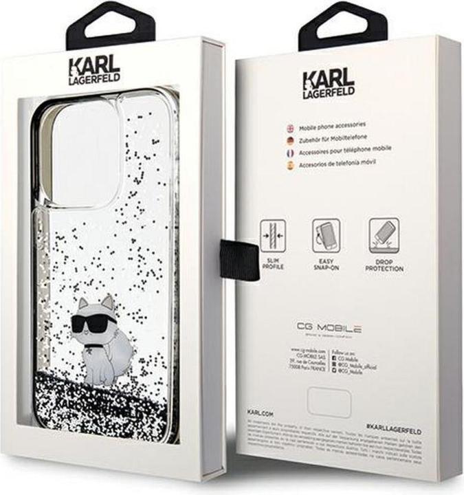 Actual product image Karl Lagerfeld KLHCP14LLKCNSK iPhone 14 Pro 6.1" transparent hardcase Liquid Glitter Choupette (Apple iPhone 14 Pro)