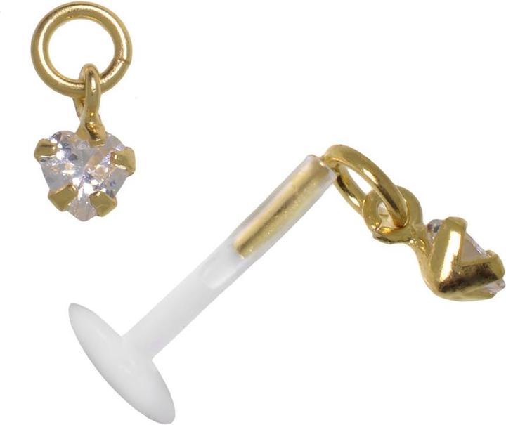 Bijouteria Piercing für Lippe/Tragus (Gold-Beschichtung (vergoldet), Silber 925, Zirkonia, Bioplast)