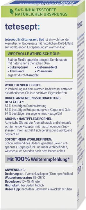 Valeurs nutritives et ingrédients Tetesept 200001359 (125 ml, Huile de bain)
