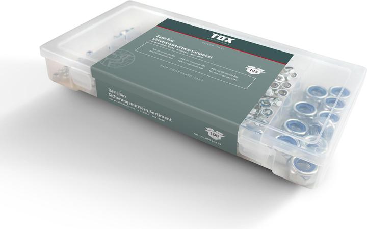 Tox Basic Box Sicherungsmuttern - Sortiment 195 tlg. (M4, M5, M6, M8, M3, M10)