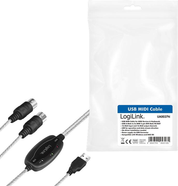 Produktbild LogiLink MIDI Adapter (1.90 m, USB 2.0)