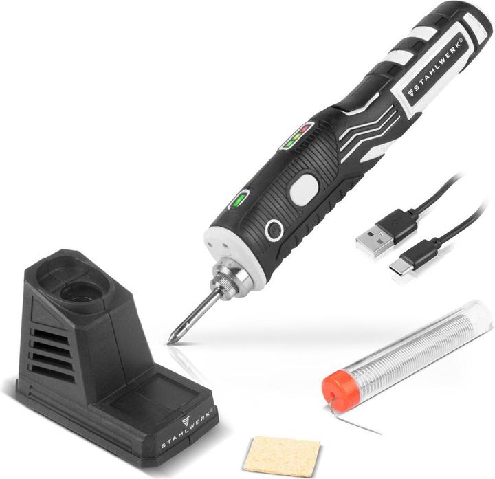 Actual product image Stahlwerk BLK-8 ST cordless soldering iron with 480°C soldering temperature in a complete set