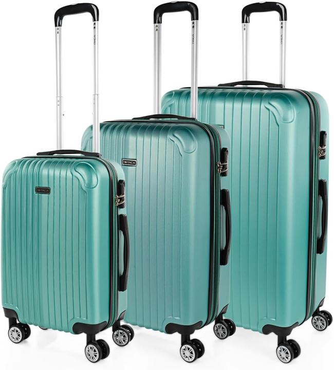 Immagine prodotto Itaca Hartschalenkoffer-Set mit Dehnungsfuge, 360 Grad Rollen (110 l, Bagaglio a mano (fino a 50 litri), M (50 - 90l), L (90 - 115l))