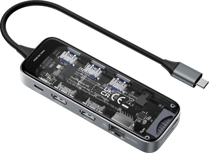 Produktbild Deltaco USB-C Dockingstation 3xUSB/SD/microSD/2xHDMI/RJ45 (USB-C, 10 Ports)