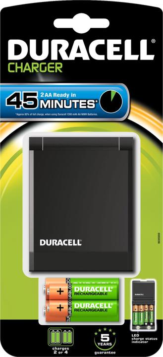 Duracell 45m Charger + 2 x AA/AAA (4 Stk., AAA, AA, 1700 mAh, Ladegerät ohne Akku)