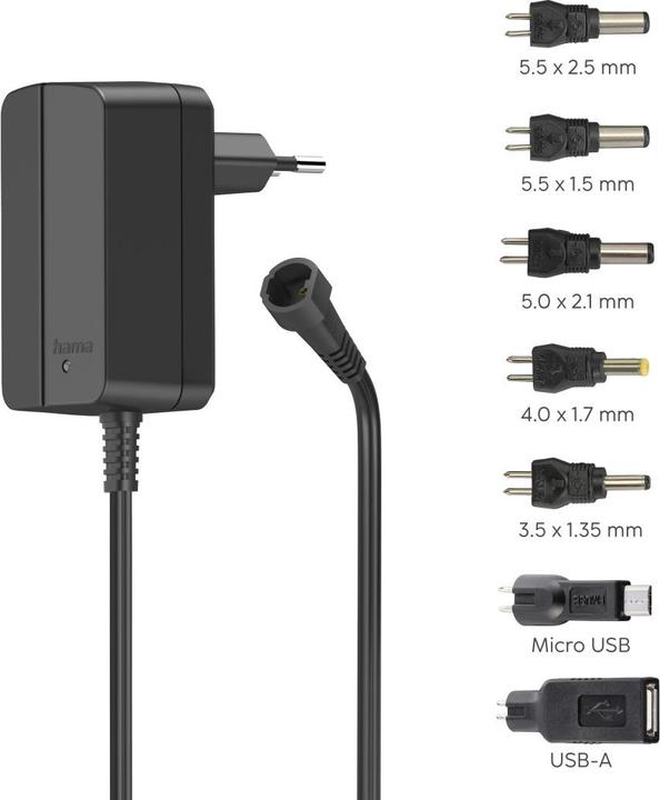 Produktbild Hama Schaltnetzteil universal, einstellbar, 1000mA, 12W, max. 12V, 7 Adapter