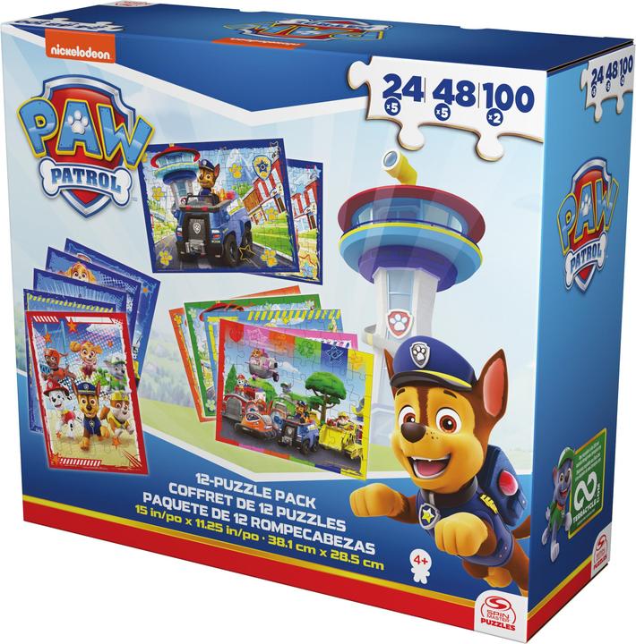 Actual product image Spin Master PAW Patrol, Coffret de 12 puzzles de 24, 48 ou 100 pièces, Chase, Marcus, Stella, Everest, Ruben, Zu (12 pieces)