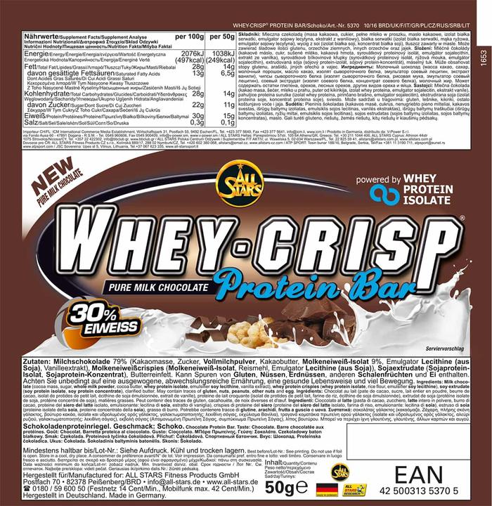 Produktbild All Stars Whey Crisp Protein Bar (Pure Chocolate, 1 Stk., 50 g)