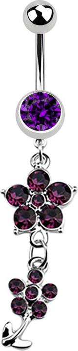 Immagine prodotto Star Piercing Banana in argento con ciondolo a due fiori di cristallo viola (Acciaio chirurgico 316L, senza ottone)