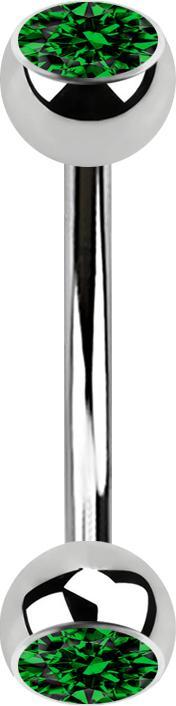 Star Piercing Banane silber mit zwei Kugeln Kristall grün (ohne Messing, Chirurgenstahl 316L)