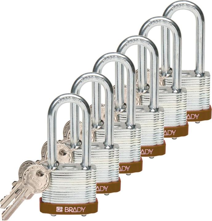 Produktbild Brady laminiertes Stahlvorhängeschloss, Braun, Stahlbügel, 50 mm Bügelhöhe, Bügeldurchmesser 7 mm