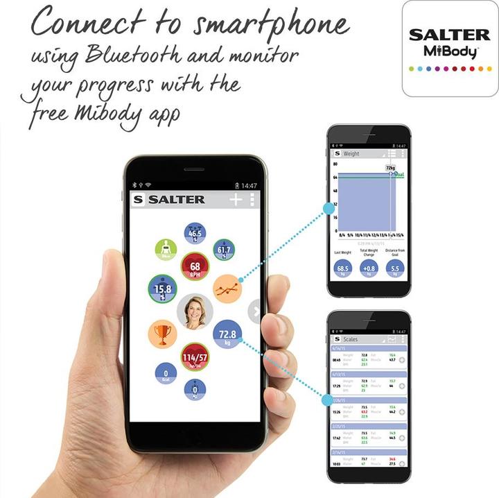 Actual product image Salter 9192 BK3R Curve Bluetooth Smart Analyser Bathroom Scale black (180 kg)