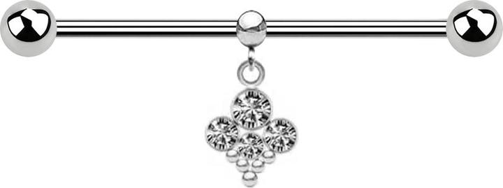 Star Piercing Barbell silber zwei Kugeln mit Kugel Ring Anhänger vier Kristalle silber mit fünf Kugeln (ohne Messing, Chirurgenstahl 316L)