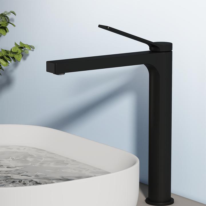 Produktbild Emke Wasserhahn Bad, Anthrazit, Mischbatterie Waschbecken, Messing, mit Luftsprudler, Keramikkartusche, e