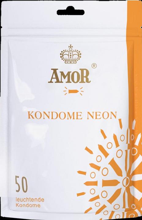 Produktbild Amor «Neon» – 50 fluoreszierende Kondome, 54 mm breit, leuchten im Dunkeln, befeuchtet (50 Stk.)