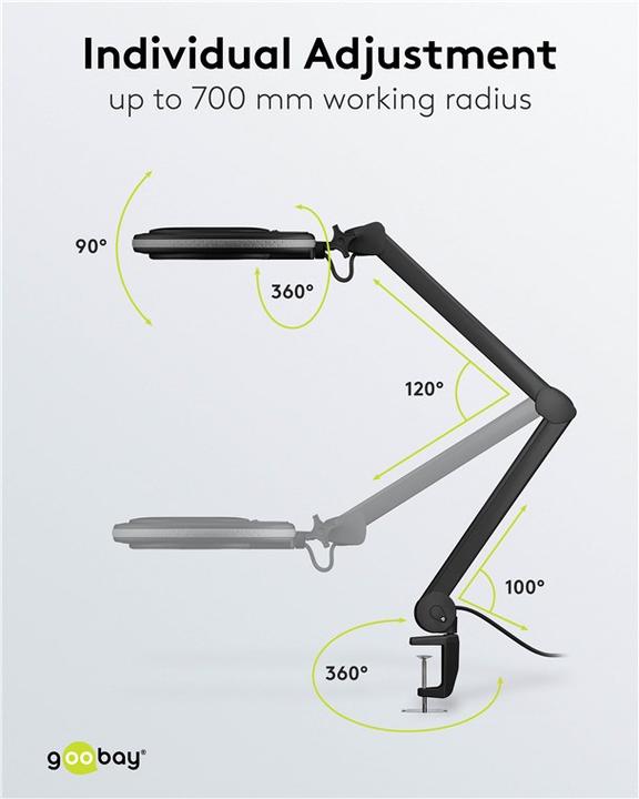 Image du produit Goobay Lampe loupe à pince à LED, 8 W, noire (650 lm)