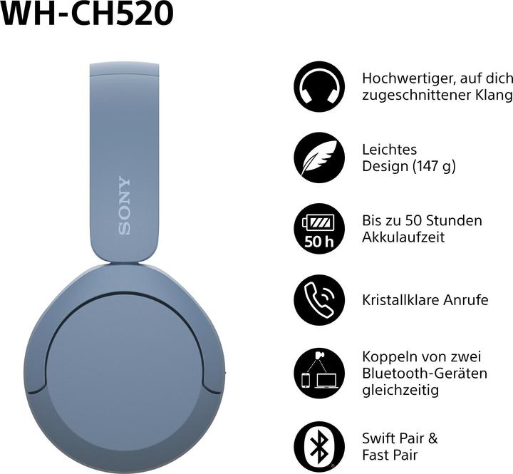 Actual product image Sony WH-CH520 (No noise cancelling, 50 h, Wireless)