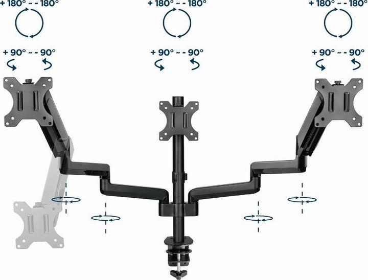Produktbild Gembird Biurkowe ramię na 3 monitory - regulowane 17-32inch obciążenie do 7kg (Tisch, 27")
