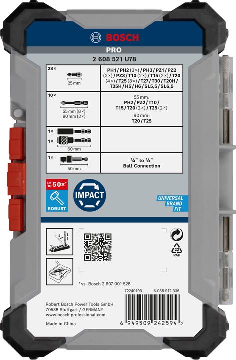 Produktbild Bosch Professional Zubehör PRO Impact Schrauberbit-Set (T10, T15, T20, T20H, T25, T27, T30, PH1, PH2, PZ2, PH3, PZ1, PZ3, H5, H6, 5.5 mm, 6.5mm)