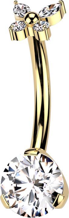Hollywood Body Jewelry Threadless Banane vergoldet einfacher Schmetterling vergoldet Kristalle silber und Kristall silber g (ohne Messing, Titan G23)