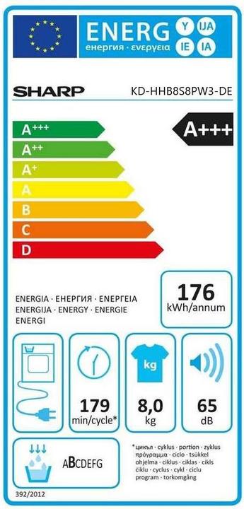 Energy Label Sharp KD-HHB8S8PW3-DE (8 kg, Right)
