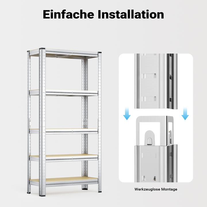 Actual product image Wiltec Heavy-duty Shelving System Zincked Boltless Steel 154x75x30cm Total Load of 875kg 5 Racks
