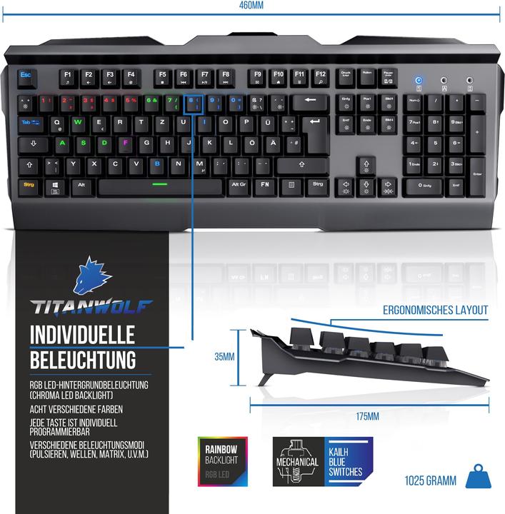 Produktbild Titanwolf Gaming Tastatur (DE, Kabelgebunden)