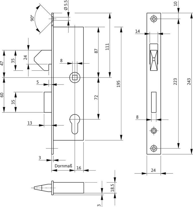 Image du produit BKS Serrure à mortaise pour porte coulissante 1205H (Serrure à mortaise)
