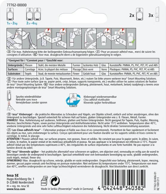 Produktbild tesa Klebenagel für Fliesen & Metall, 2kg Halteleistung, spurlos ablösbar & wiederverwendbar