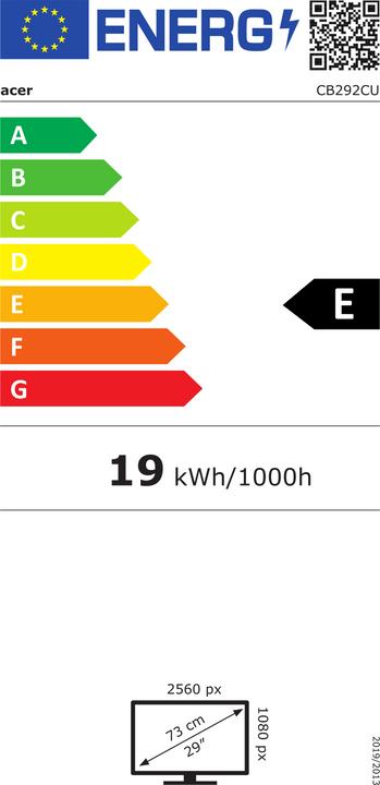 Energie-Label Acer CB2 CB292CUBMIIPRUZX 73,7 cm (29" ) 2560 x 1080 Pixel UltraWide Full HD LED Schwarz (2560 x 1080 Pixel, 29")