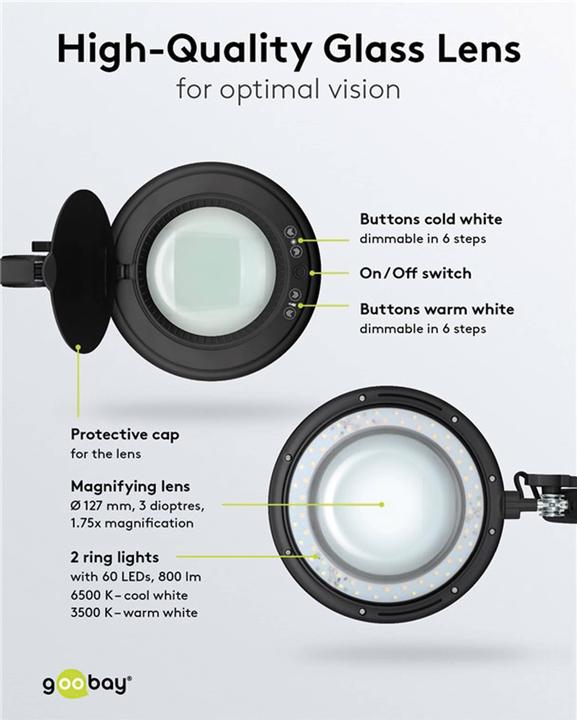 Productafbeelding Goobay LED klemloeplamp, 10 W, zwart (800 lm)