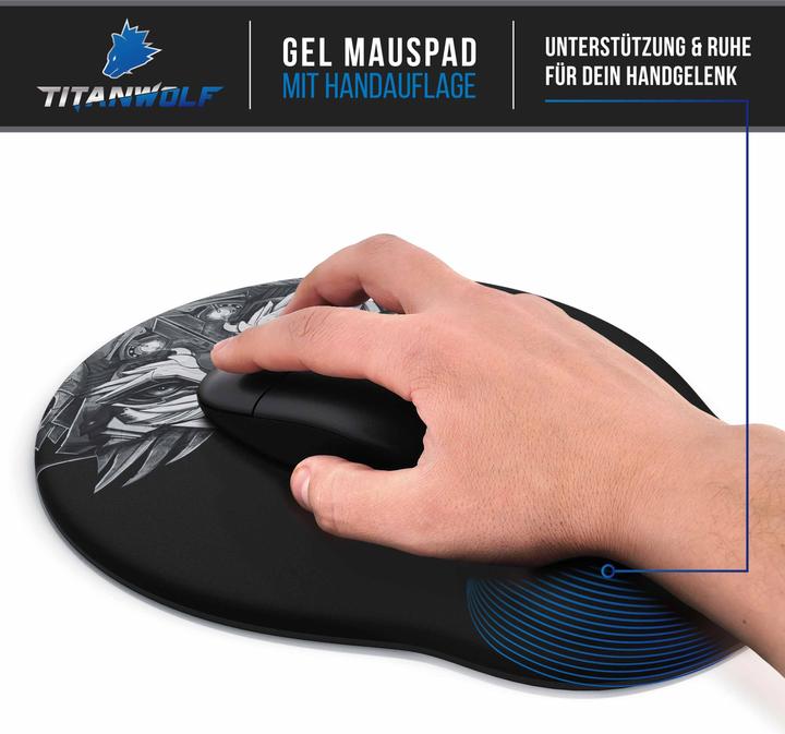 Produktbild Titanwolf Gaming Mauspad mit Handgelenkauflage, Office Gel Mausmatte mit Handgelenkpolster, schwarz