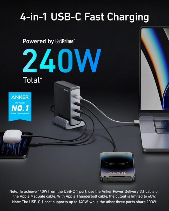 Produktbild Anker 749 Charger GaNPrime 240W black (240 W)