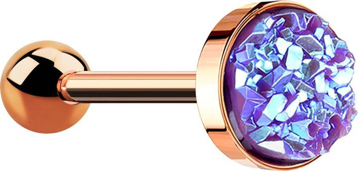 Star Piercing Micro Barbell rosegold mit Druse Stein violett (ohne Messing, Chirurgenstahl 316L)