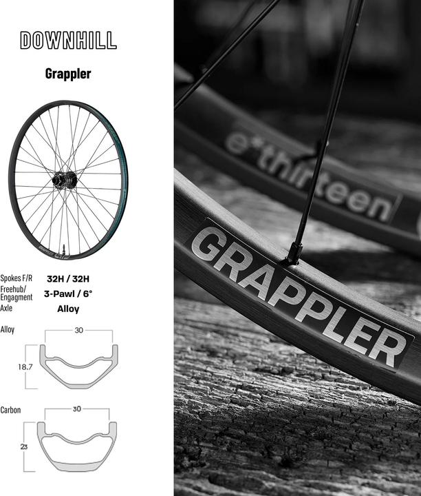 Produktbild e*13 Grappler Race DH Carbon Boost Laufrad VR, 29", 110x20mm, 32 L., 30mm, black (Laufradsatz, 29")