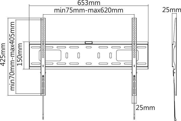 Image du produit Manhattan Support mural pour moniteur/TV (fixe), 1 écran, 37-70", Vesa 200x200 à 600x400mm, Max 50kg, Noir (Mur, 70", 50 kg)
