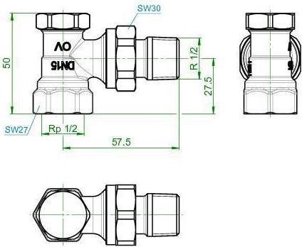 Produktbild Oventrop OV HK-Verschraubung Combi 2 PN 10 Messing vernickelt Eck DN 15 1/2Zo