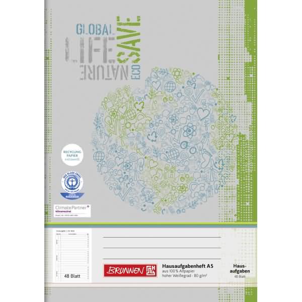 Produktbild Hausaufgabenheft Recycling Lineatur SL liniert DIN A5 Rand rundum, 48 Blatt (A5, Gepunktet)