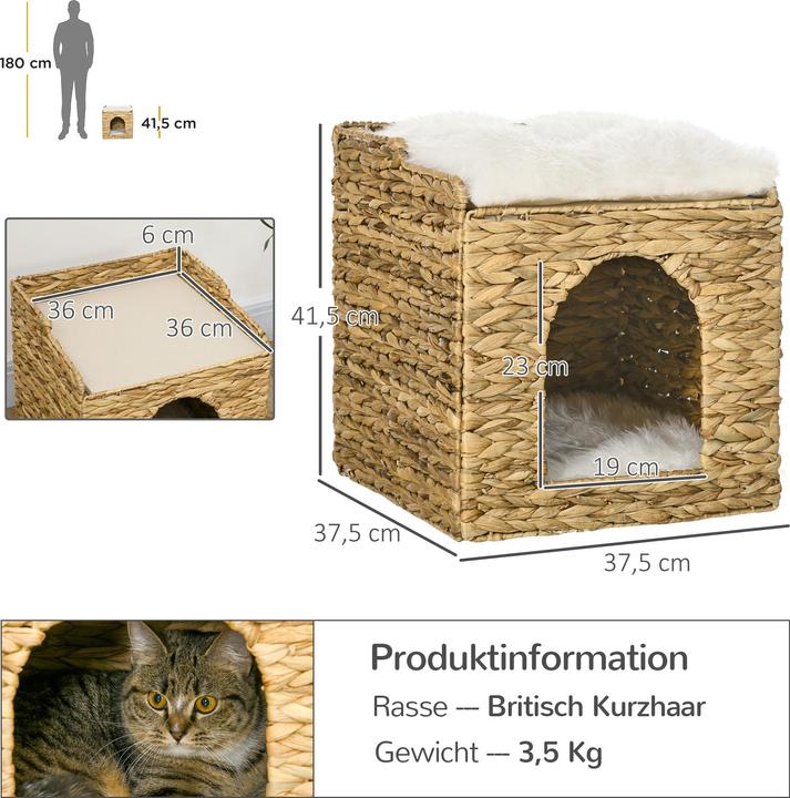 Produktbild PawHut Rattan Katzenhaus mit Kissen (Katze)