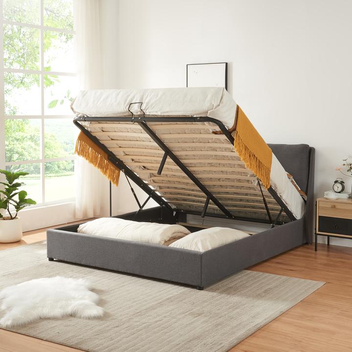 Produktbild En.Casa Polsterbett Lunner mit Matratze 160x200 cm Dunkelgrau (160 x 200 cm)