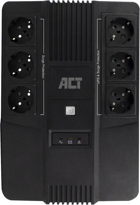 Actual product image UPS, 600 VA, 6x Type F outlet, 1x IEC C14 input, 230V, AVR (600 VA, 360 W, Line-interactive UPS)