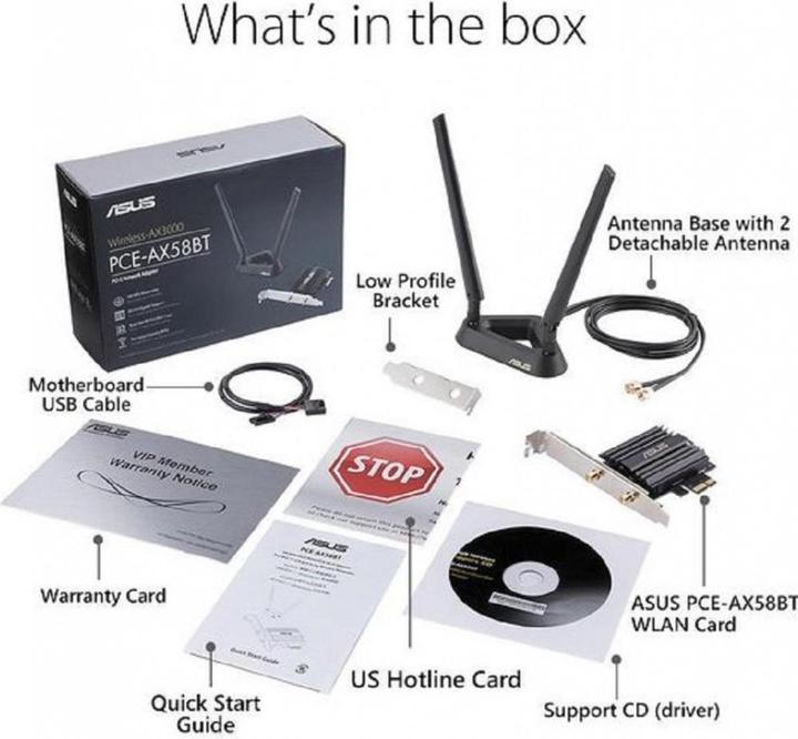 Image du produit ASUS PCE-AX58BT Adaptateur WiFi AX3000 WiFi 6 (Mini PCI Express)